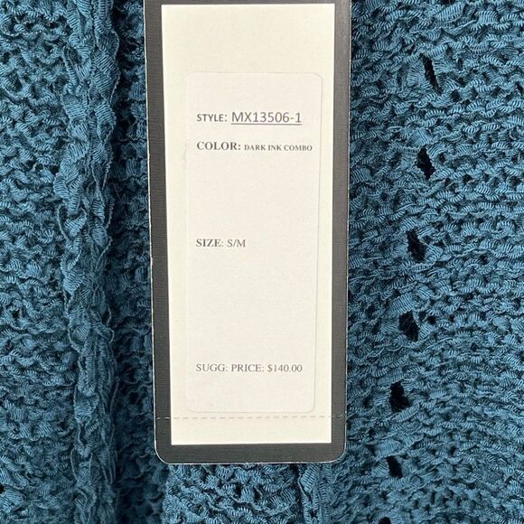 Max Sport Dark Ink Combo Fringed Poncho Sweater V-Neck S/M Blue MX13506-1 NWT - Picture 9 of 11